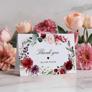 Marsala Roos Floral Bedankkaart