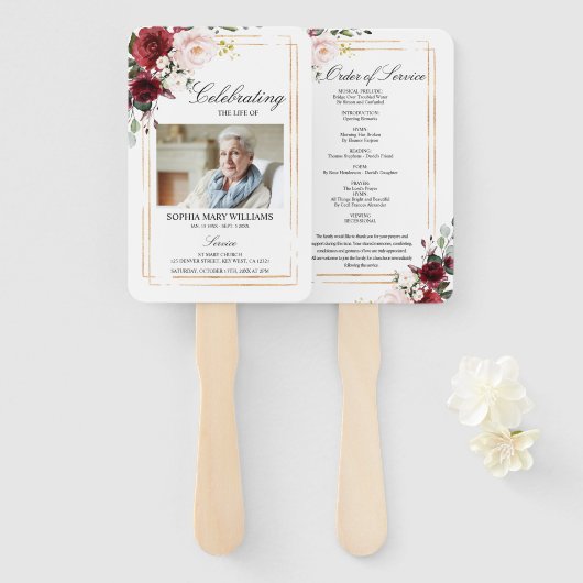 Marsala Roos Funeral Programme set vans Handwaaier (Voorkant en achterkant)