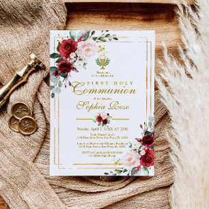 Marsala Roos & Gold Chalice Eerste Heilige Communi Kaart