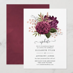 Marsala & Roos Goud Bloemen Vintage Bruiloft Updat Kaart