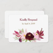 Marsala Rose de vin Floral Wedding RSVP (Devant / Derrière)