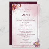 Marsala Rose Gold Aquarelle Élégante Menu Mariage (Devant / Derrière)