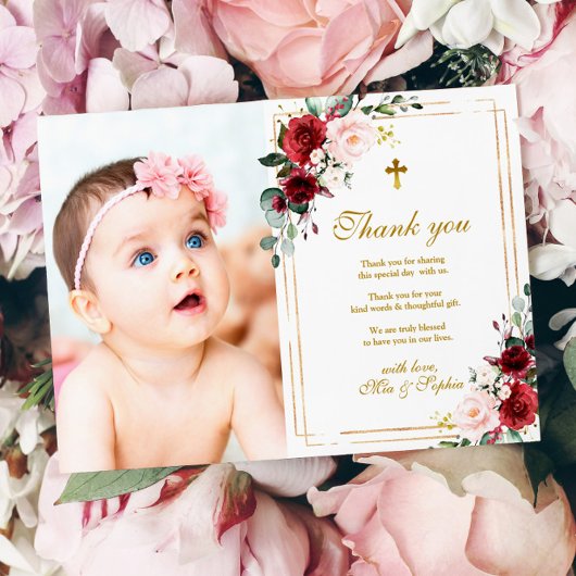 Marsala Rose & Gold Photo Carte de remerciements B