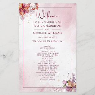 Marsala Rose Gold Watercolor Programme de mariage