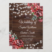 Marsala Rose rouge Faire-part de mariage en bois r (Devant / Derrière)