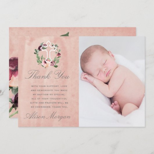 marsala rose rousse carte de remerciements de bapt (Devant / Derrière)