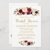 Marsala Rouge Automne Gold BridalDouche Invitation (Devant / Derrière)