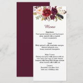 Marsala Rouge Blanc Roses Boho Feathes Menu (Devant / Derrière)