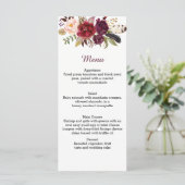 Marsala Rouge Blanc Roses Boho Feathes Menu (Debout devant)