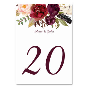 Marsala Rouge Blanc Roses Plumes Boho Cartes de ta