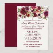 Marsala Rouge Bourgogne Floral Chic Cartes de Mari (Devant / Derrière)