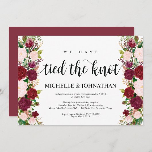 Marsala roze bloem, we trouwden in stilte kaart (Voorkant / Achterkant)