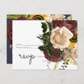Marsala Rozen Sunflower Budget Cheap Weddenschap Uitnodiging Briefkaart (Voorkant / Achterkant)
