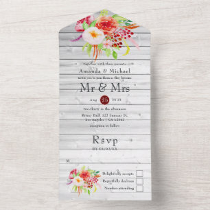 Marsala  Rustic Charm Garden Wedding All In One Uitnodiging