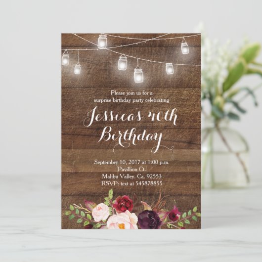 Marsala String lichtverjaardaguitnodiging Kaart (Staand voorkant)