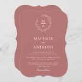 Marsala Vin Simple Élégant Monogramme Invitation (Devant / Derrière)