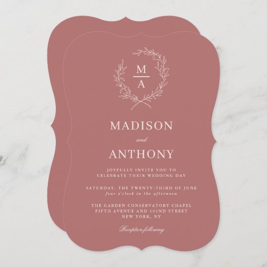 Marsala Vin Simple Élégant Monogramme Invitation (Devant / Derrière)