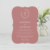 Marsala Vin Simple Élégant Monogramme Invitation (Debout devant)