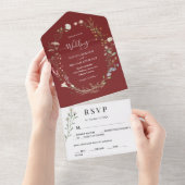 Marsala Waterverf Wildflower Simple Wedding All In One Uitnodiging (Afscheurbaar)