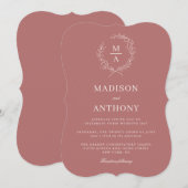 Marsala Wine Simple Elegant Monogram Invitation Kaart (Voorkant / Achterkant)