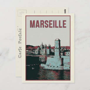 Marseille Cathedral en havenillustratie Frankrijk Briefkaart