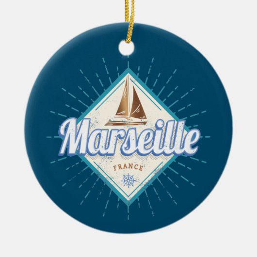 Marseille City France retro zeilschip Keramisch Ornament (Voorkant)