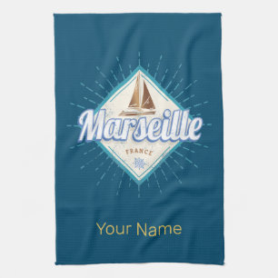 Marseille City France retro zeilschip  Theedoek