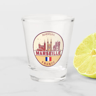 Marseille France City Skyline Emblem Shot Glas