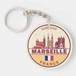 Marseille France City Skyline Emblem Sleutelhanger