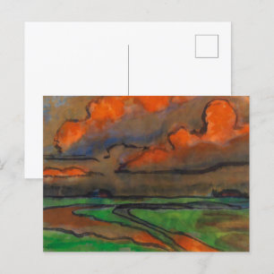 Marsh Landschap onder rode wolken   Emil Nolde   Briefkaart