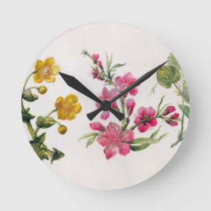Marsh Marigold, Japonica, Violet (w/c op papier) Ronde Klok