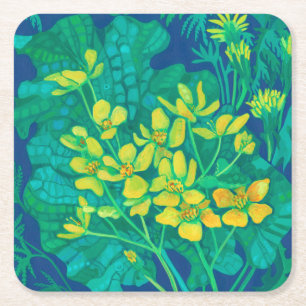 Marsh Marigold Summer Wildbloemen Floral Painting Vierkante Kartonnen Onderzetter