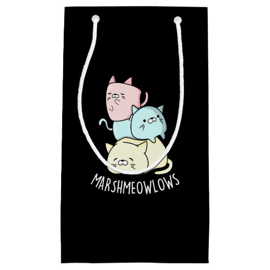 Marsh-meow-lows Funny Cat Marshmallow Pun Dark BG Klein Cadeauzakje (Voorkant)