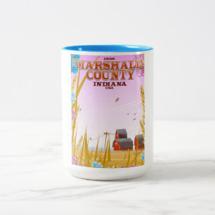 Marshall County '1836' Indiana reisposter. Tweekleurige Koffiemok