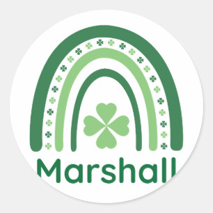 Marshall Name Clover Boho Rainbow Ronde Sticker