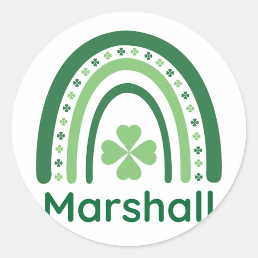 Marshall Name Clover Boho Rainbow Ronde Sticker (Voorkant)