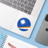 Marshalleilanden Vlag Ronde Sticker (Laptop met iPhone)