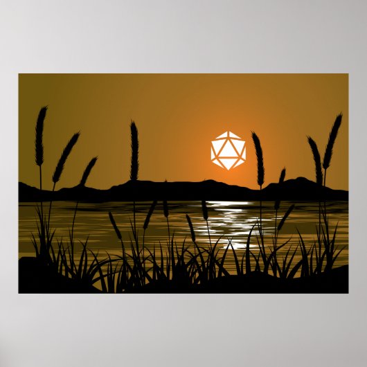 Marshland Sunset Lake D20 Dice Sun RPG Landschap Poster (Voorkant)