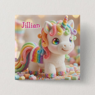 Marshmallow Eenhoorn en Pastelkleurige Snoepdroom Vierkante Button 5,1 Cm