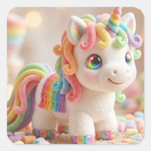 Marshmallow Eenhoorn en Pastelkleurige Snoepdroom Vierkante Sticker