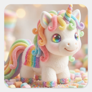 Marshmallow Eenhoorn en Pastelkleurige Snoepdroom Vierkante Sticker