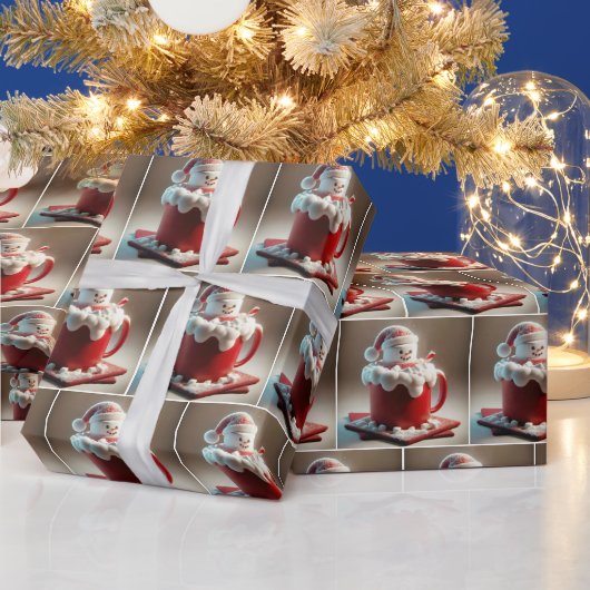 Marshmallow sneeuwman in warme chocolademelk cadeaupapier (Feestdagen)