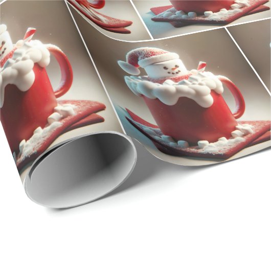 Marshmallow sneeuwman in warme chocolademelk cadeaupapier (Rol Hoek)