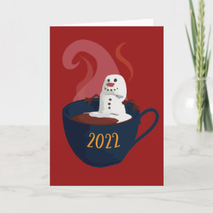Marshmallow Sneeuwman In Warme Chocolademelk Feestdagen Kaart