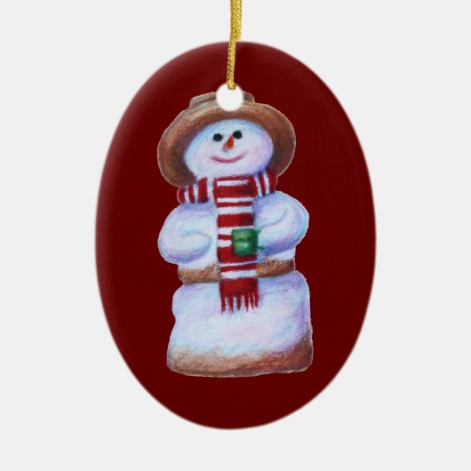 Marshmallow Snowman Merry Kerstmis Keramisch Ornament (Voorkant)