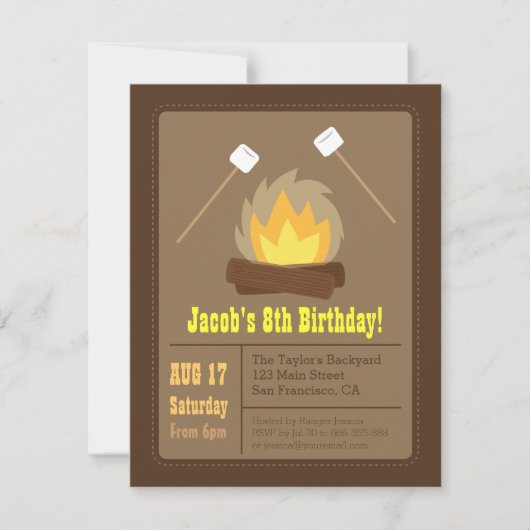 Marshmallows Bonfire Birthday Party Invitations Kaart (Voorkant)