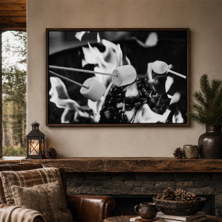 Marshmallows Rosten Boven Kampvuurvlammen Poster