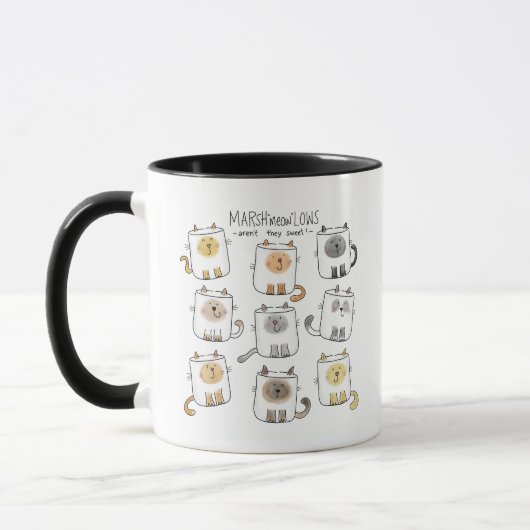 MARSHmeowLOWS Whimsical Wordplay Cat Marshmallows Mok (Links)