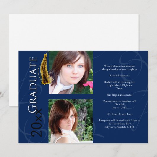 Marteau de graduation en Faire-part bleue (Devant / Derrière)