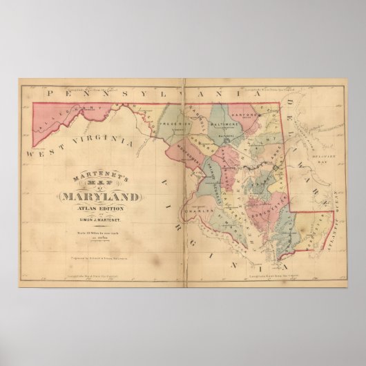Martenet's Map of Maryland, Atlas Edition Poster (Voorkant)